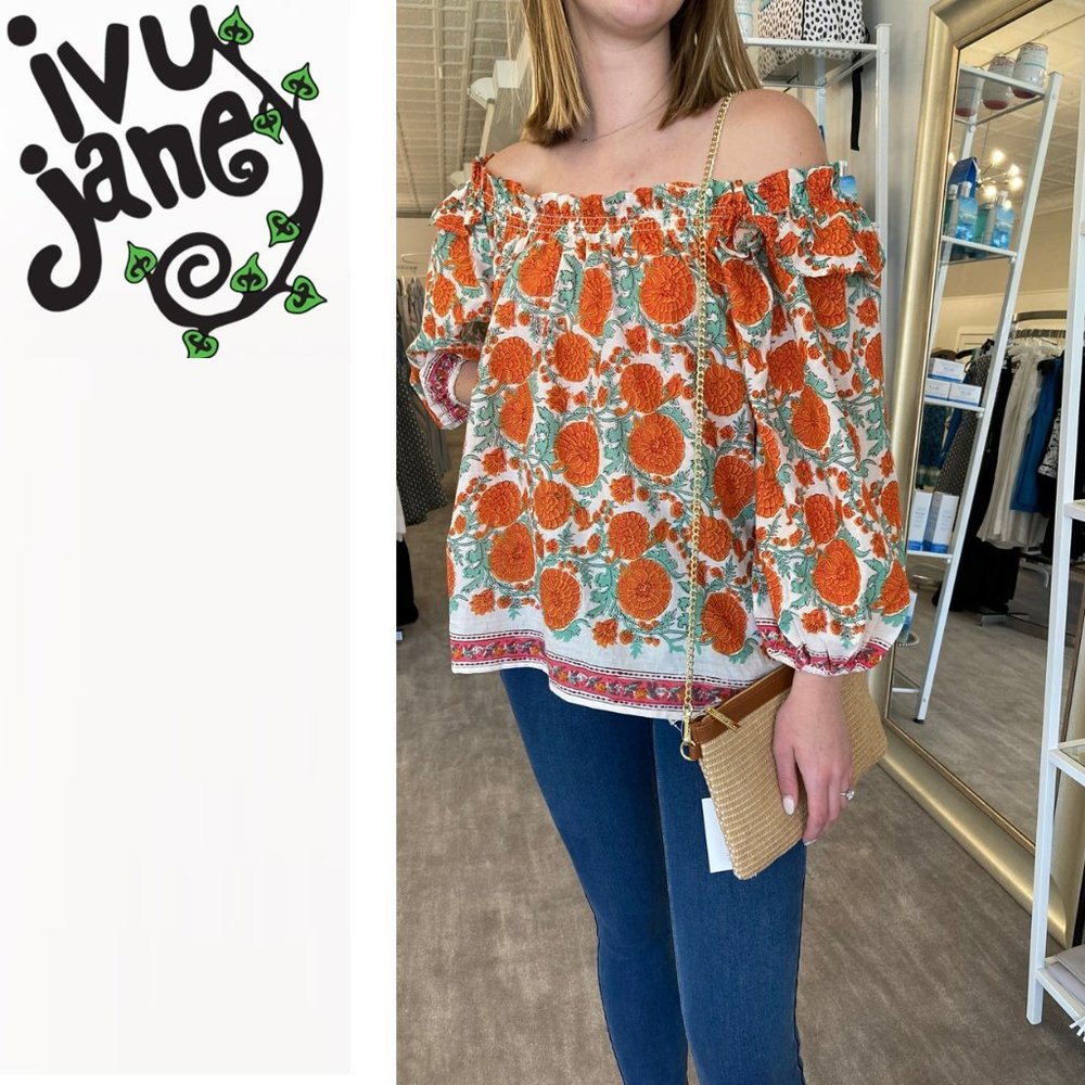 NEW IVY JANE FRESH PEASANT PRINT TOP